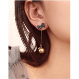 korean blue bow design with pearl alloy drop earrings