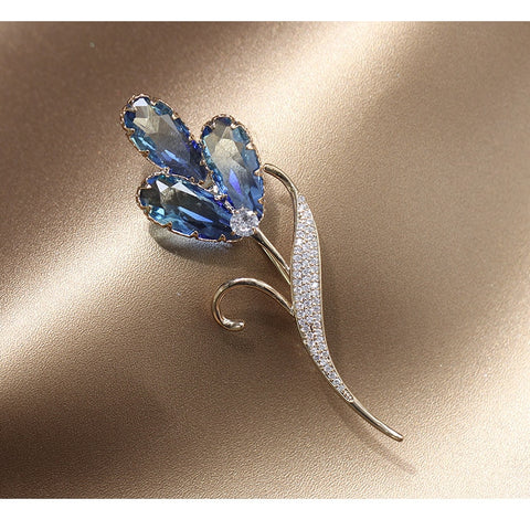 two-color imitation crystal flower brooch