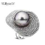 5 colors 14 mm shell pearl Flower Lotus leaf crystal ring
