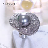 5 colors 14 mm shell pearl Flower Lotus leaf crystal ring