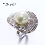 5 colors 14 mm shell pearl Flower Lotus leaf crystal ring