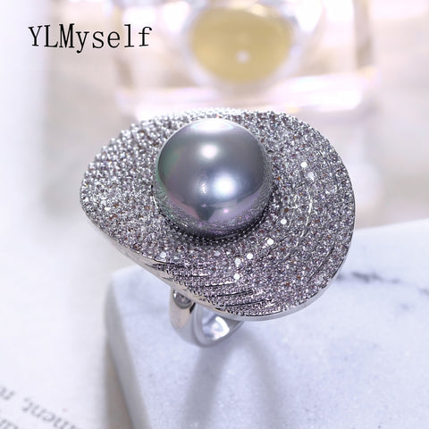 5 colors 14 mm shell pearl Flower Lotus leaf crystal ring