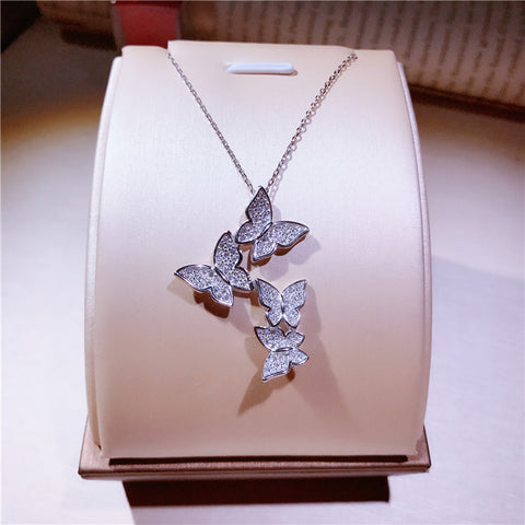 4 four butterfly necklaces 925 pure silver micro-clavicle chain natural simple lady ornaments