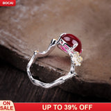 S925 sterling silver adjustable red corundum ring