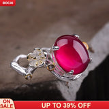 S925 sterling silver adjustable red corundum ring
