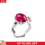 S925 sterling silver adjustable red corundum ring