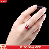 S925 sterling silver adjustable red corundum ring