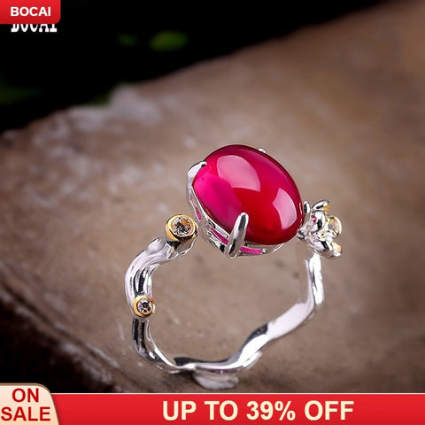 S925 sterling silver adjustable red corundum ring