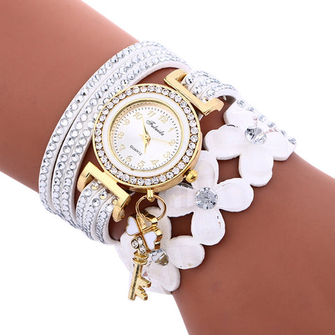 Chimes Diamond Leather Bracelets Wrist Watch