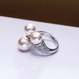 simulated white pearl paved AAA crystal rings