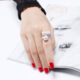 simulated white pearl paved AAA crystal rings