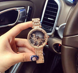 Leopard Rotation Dress Watch Big Diamond Stone Wristwatch Rose Gold