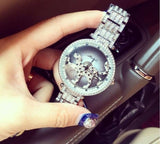 Leopard Rotation Dress Watch Big Diamond Stone Wristwatch Rose Gold