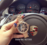 Leopard Rotation Dress Watch Big Diamond Stone Wristwatch Rose Gold