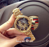 Leopard Rotation Dress Watch Big Diamond Stone Wristwatch Rose Gold