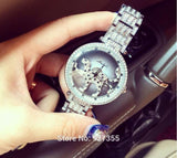 Leopard Rotation Dress Watch Big Diamond Stone Wristwatch Rose Gold