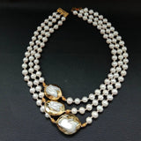 3 Strands 18''-21'' White Pearl Golden Plated Keshi Pearl Necklace