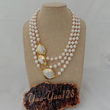 3 Strands 18''-21'' White Pearl Golden Plated Keshi Pearl Necklace