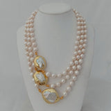 3 Strands 18''-21'' White Pearl Golden Plated Keshi Pearl Necklace