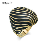 Gold-color Zebra crossing black epoxy jewellery Titanium Steel ring