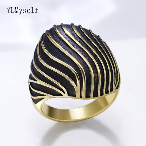 Gold-color Zebra crossing black epoxy jewellery Titanium Steel ring