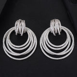 52mm Big Luxury Twist Circle Dangle Cubic Zircon Crystal CZ Dubai Bridal Earrings