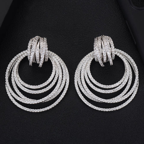 52mm Big Luxury Twist Circle Dangle Cubic Zircon Crystal CZ Dubai Bridal Earrings