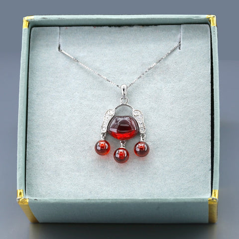 925 Pure White Color Garnet Tassels As Wishes Longevity Lock Necklace