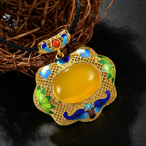 925 Silver Cloisonne Enamel Pendant Hollow Silk Craft