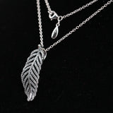 925 Sterling Silver Necklace Feather Cubic Zirconia Necklace