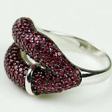 925 silver pink cz stones Red Lip Trendy Sexy Cubic zirconia rings