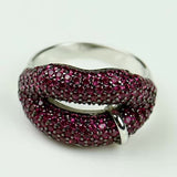 925 silver pink cz stones Red Lip Trendy Sexy Cubic zirconia rings