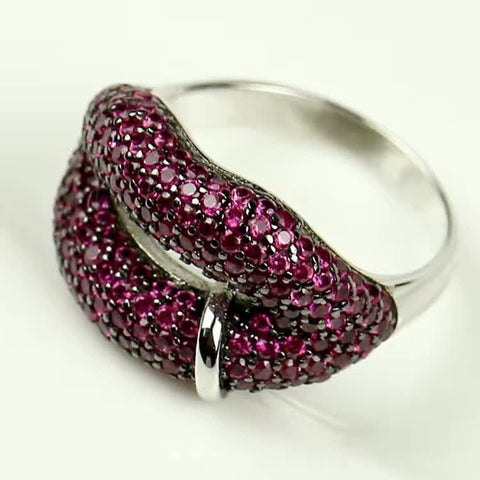 925 silver pink cz stones Red Lip Trendy Sexy Cubic zirconia rings