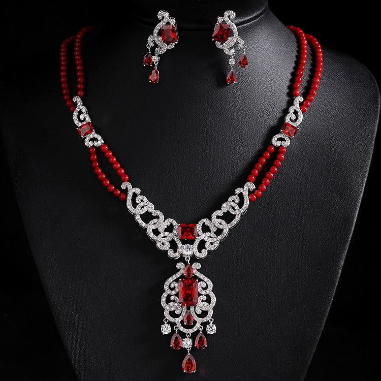 AAA CZ White Gold Color Top Quality Bridal Earrings Necklace Sets