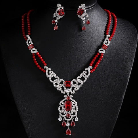 AAA CZ White Gold Color Top Quality Bridal Earrings Necklace Sets