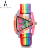 ALK pride rainbow Bamboo wood wristwatch