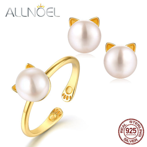 ALLNOEL 925 Sterling Silver Natural Gemstone Jewelry Ring Set Stud Earrings