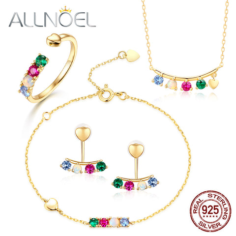 ALLNOEL Gemstone 925 Sterling Silver Opal Ruby Zircon Blue Spinel Necklace Earrings Ring Bracelets