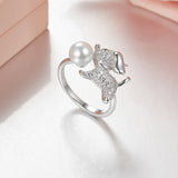 925 sterling silver zircon cute dog Ring with pearl