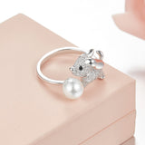 925 sterling silver zircon cute dog Ring with pearl