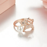 925 sterling silver zircon cute dog Ring with pearl