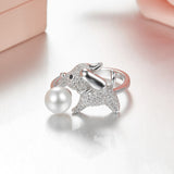 925 sterling silver zircon cute dog Ring with pearl