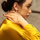 Asymmetric Long Cross Earrings Imitation Pearls Dangle Gold color Drop Earrings