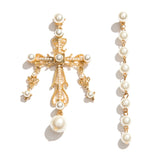 Asymmetric Long Cross Earrings Imitation Pearls Dangle Gold color Drop Earrings