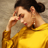 Asymmetric Long Cross Earrings Imitation Pearls Dangle Gold color Drop Earrings