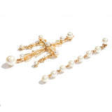 Asymmetric Long Cross Earrings Imitation Pearls Dangle Gold color Drop Earrings