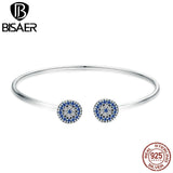 Authentic 100% 925 Sterling Silver Round Shape Lucky Blue Evil Eyes Open Bangles