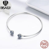 Authentic 100% 925 Sterling Silver Round Shape Lucky Blue Evil Eyes Open Bangles