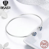 Authentic 100% 925 Sterling Silver Round Shape Lucky Blue Evil Eyes Open Bangles