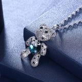 Ayowei bear shape 925 sterling silver blue zircon pendant necklace